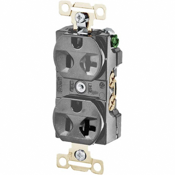 Bryant Electric Straight Blade Duplex Receptacle: NEMA 5-20R, 20 Amps, Grounded - 5342GRY