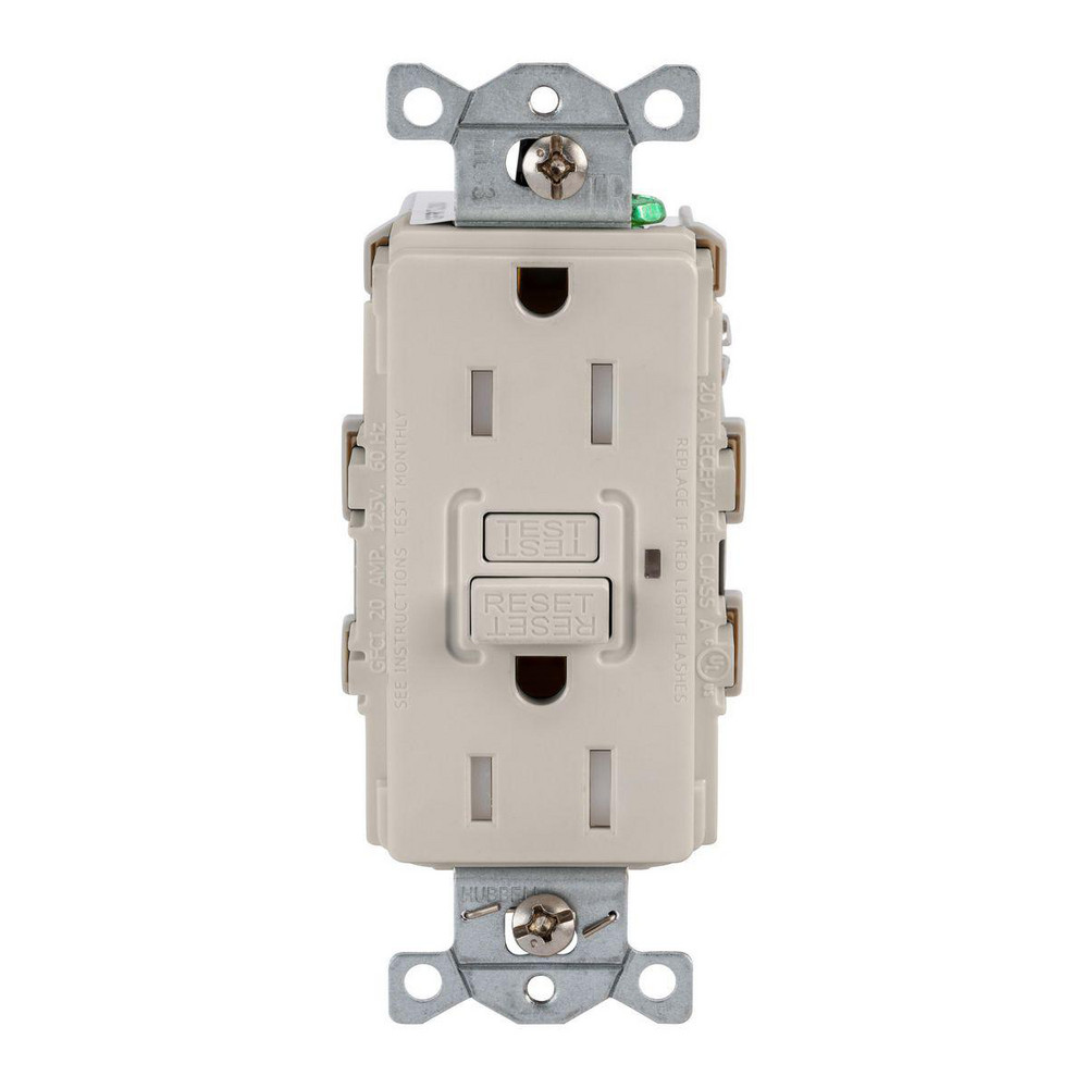 Hubbell Wiring Device-Kellems GFCI Receptacles: Receptacle Type: Duplex; Grade: Commercial; NEMA Configuration: 5-15R; Wire Connection Type: Screw Terminals; End Type: Socket - GFRTR15LA