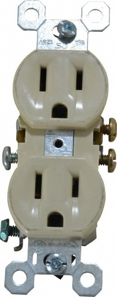 Pass & Seymour Straight Blade Duplex Receptacle: NEMA 5-15R, 15 Amps, Self-Grounding - 885I