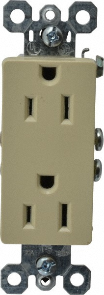 Pass & Seymour Straight Blade Duplex Receptacle: NEMA 5-15R, 15 Amps, Self-Grounding - 885I