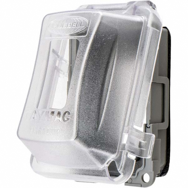 Hubbell Wiring Device-Kellems Weatherproof Box Covers; Electrical Box Shape: Rectangle; Number Of Outlets: 1; Resistance Features: Weather-Resistant; Housing Material: Polycarbonate; Overall Length: 5.9000 in; Recommended Environment: Wet Location; Overall Width: 4.1800 in; Housing Color: Black - RW58300