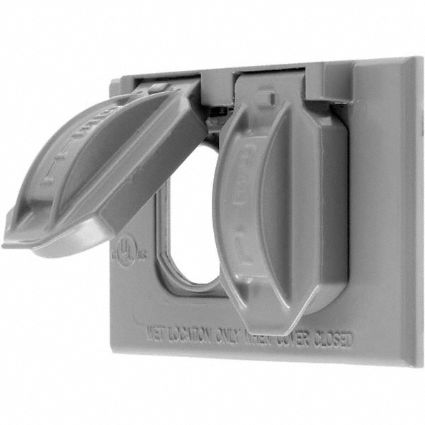 Hubbell Wiring Device-Kellems Weatherproof Box Covers; Electrical Box Shape: Rectangle; Number Of Outlets: 1; Resistance Features: Weather-Resistant; Housing Material: Polycarbonate; Overall Length: 5.9000 in; Recommended Environment: Wet Location; Overall Width: 4.1800 in; Housing Color: Black - RW58300
