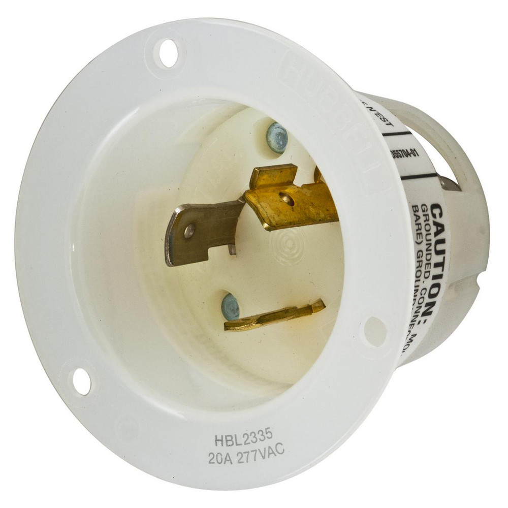 Hubbell Wiring Device-Kellems Locking Devices, Twist-Lock® Edge, Industrial, Flanged Inlet, 20A 277V AC, 2-Pole 3-Wire Grounding, L7-20P, Screwless Terminal, White - HBL2335ST