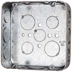 Cooper Crouse-Hinds Electrical Outlet Box: Steel, Square, 4-11/16" OAH, 4-11/16" OAW, 1-1/2" OAD, 1 Gang - TP548