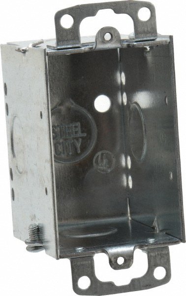 Cooper Crouse-Hinds Electrical Switch Box: Steel, Rectangle, 3" OAH, 2" OAW, 2-1/2" OAD, 1 Gang - TP161