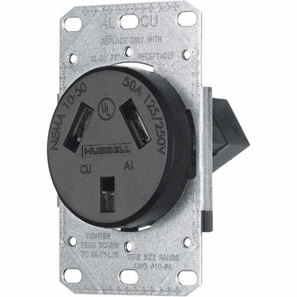 Hubbell Wiring Device-Kellems Straight Blade Single Receptacle: NEMA 10-30R, 30 Amps, Ungrounded - RR330F
