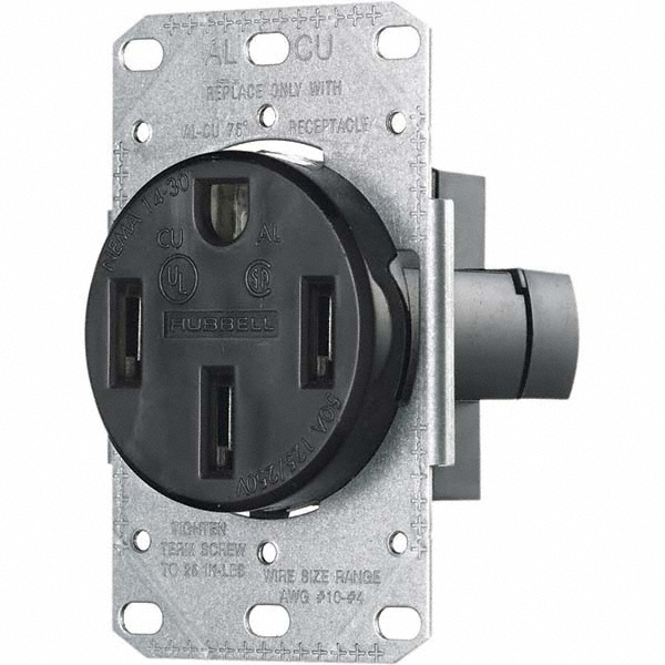 Hubbell Wiring Device-Kellems Straight Blade Single Receptacle: NEMA 10-30R, 30 Amps, Ungrounded - RR330F