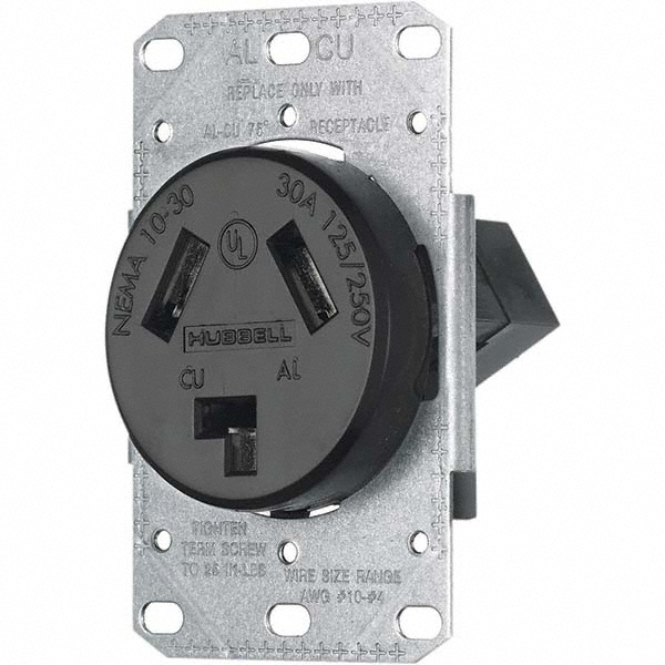 Hubbell Wiring Device-Kellems Straight Blade Single Receptacle: NEMA 10-30R, 30 Amps, Ungrounded - RR330F