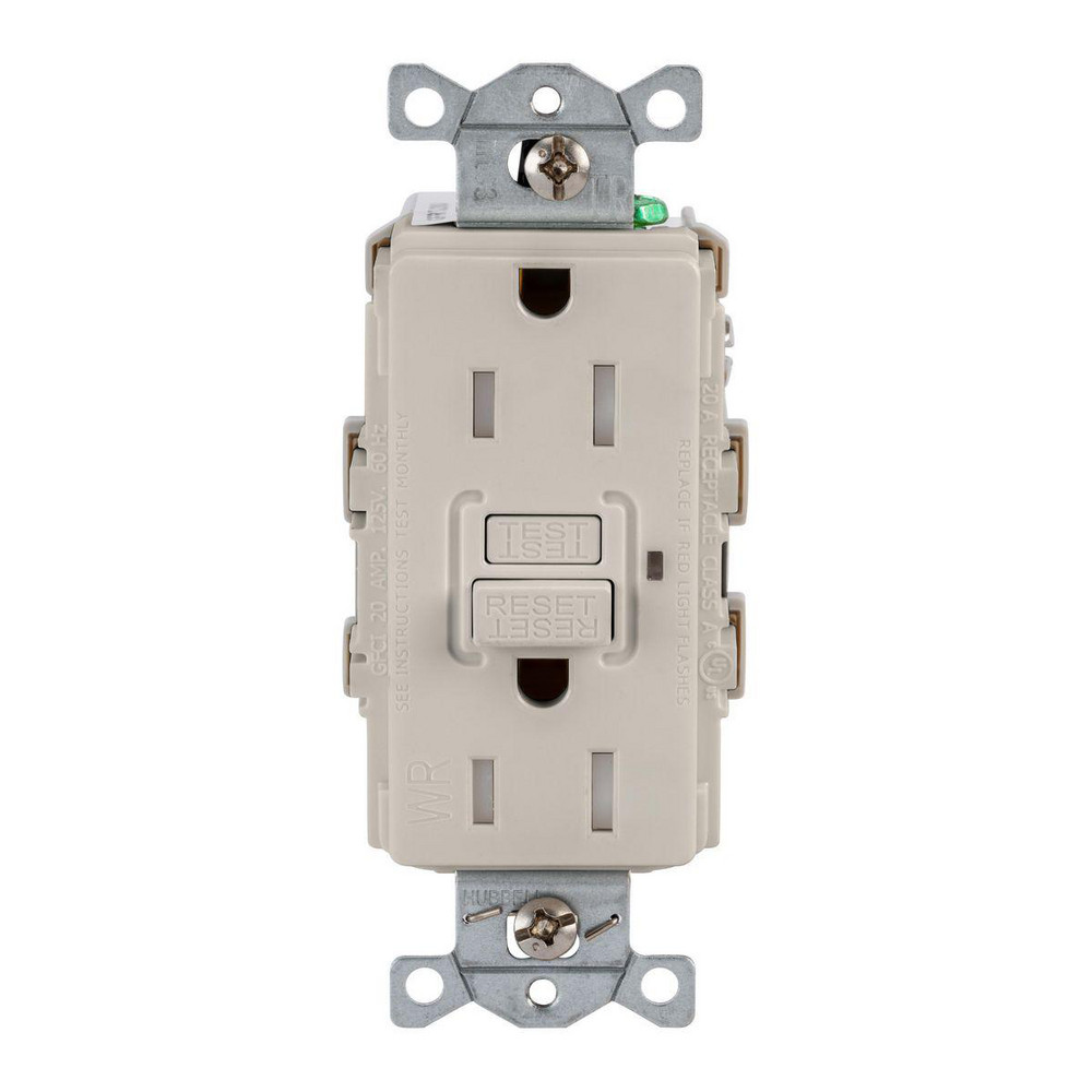Hubbell Wiring Device-Kellems GFCI Receptacles: Receptacle Type: Duplex; Grade: Commercial; NEMA Configuration: 5-15R; Wire Connection Type: Screw Terminals; End Type: Socket - GFRTW15LA