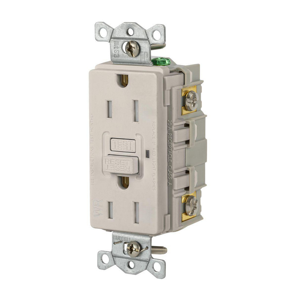 Hubbell Wiring Device-Kellems GFCI Receptacles: Receptacle Type: Duplex; Grade: Commercial; NEMA Configuration: 5-15R; Wire Connection Type: Screw Terminals; End Type: Socket - GFRTW15LA