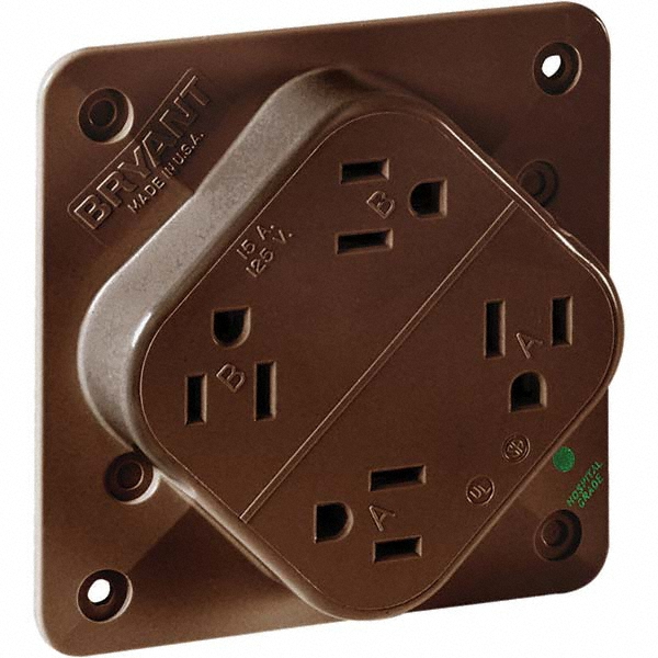 Bryant Electric Straight Blade Fourplex Receptacle: NEMA 5-15R, 15 Amps, Grounded - 1254HB