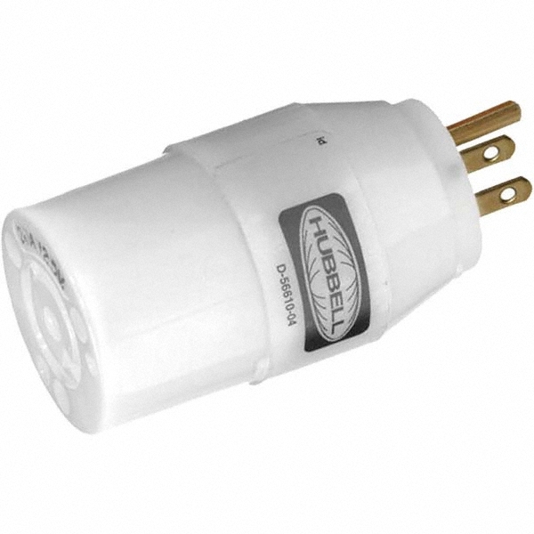 Hubbell Wiring Device-Kellems Straight Blade Adapter: Industrial, 5-15P to L5-15R, 125VAC, White - HBL2271