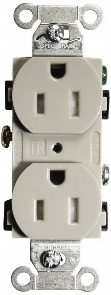 Hubbell Wiring Device-Kellems Straight Blade Duplex Receptacle: NEMA 5-15R, 15 Amps, Self-Grounding - CR15GRYTR