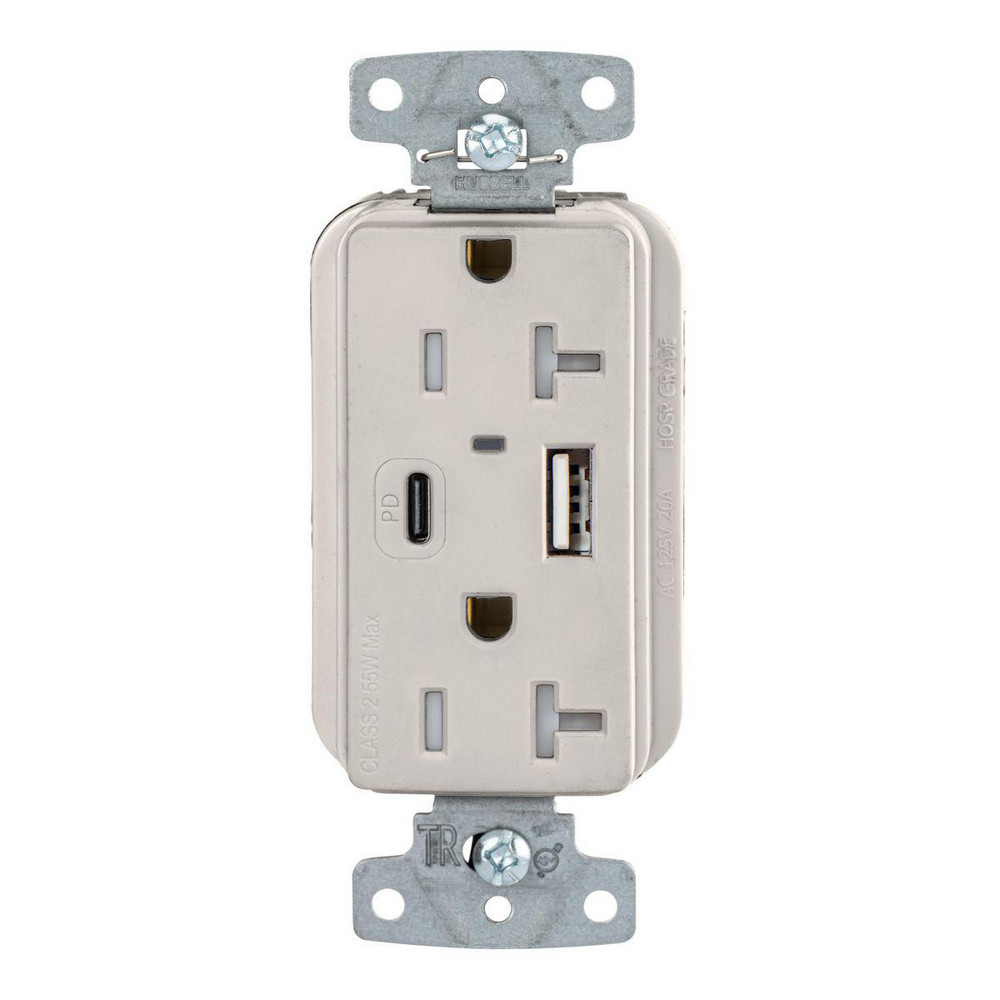 Hubbell Wiring Device-Kellems USB Receptacles: Usb Connection Style: Standard; Number of USB Ports: 2; Number Of Usb Ports: 2; Number Of Receptacles: 2; Charging Power: 1.5 A - USB20ACPDLA