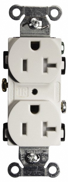 Hubbell Wiring Device-Kellems Straight Blade Duplex Receptacle: NEMA 5-20R, 20 Amps, Self-Grounding - 8300IV