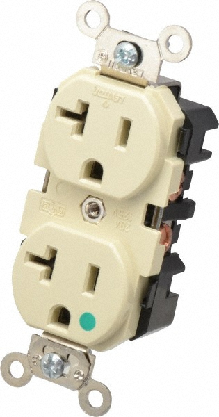 Hubbell Wiring Device-Kellems Straight Blade Duplex Receptacle: NEMA 5-20R, 20 Amps, Self-Grounding - 8300IV
