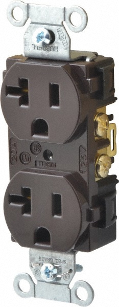 Hubbell Wiring Device-Kellems Straight Blade Duplex Receptacle: NEMA 5-20R, 20 Amps, Self-Grounding - 8300IV