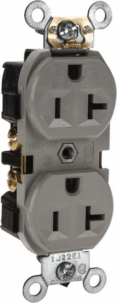 Hubbell Wiring Device-Kellems Straight Blade Duplex Receptacle: NEMA 5-20R, 20 Amps, Self-Grounding - 8300IV