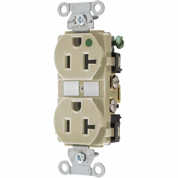 Hubbell Wiring Device-Kellems Straight Blade Duplex Receptacle: NEMA 5-20R, 20 Amps, Self-Grounding - 8300IV