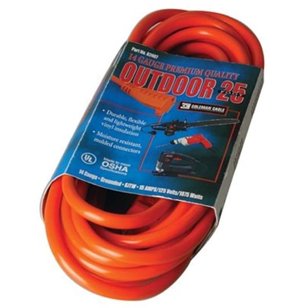 Southwire SJTW Extension Cord, 14 AWG, Outdoor, 14/3, 1 Outlets, Orange, 25 ft - 172-02407