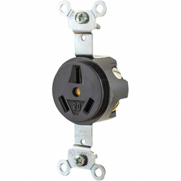 Bryant Electric Straight Blade Single Receptacle: NEMA 10-20R, 20 Amps, Ungrounded - 9326
