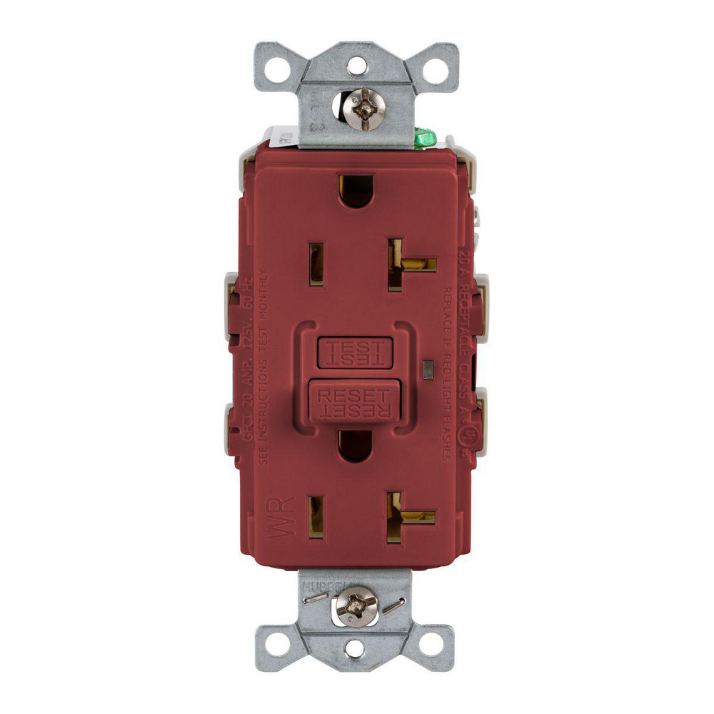 Hubbell Wiring Device-Kellems GFCI Receptacles: Receptacle Type: Duplex; Grade: Commercial; NEMA Configuration: 5-20R; Wire Connection Type: Screw Terminals; End Type: Socket - GFRWR20R