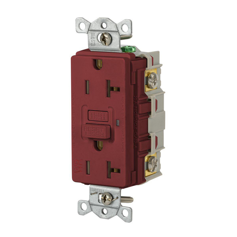 Hubbell Wiring Device-Kellems GFCI Receptacles: Receptacle Type: Duplex; Grade: Commercial; NEMA Configuration: 5-20R; Wire Connection Type: Screw Terminals; End Type: Socket - GFRWR20R