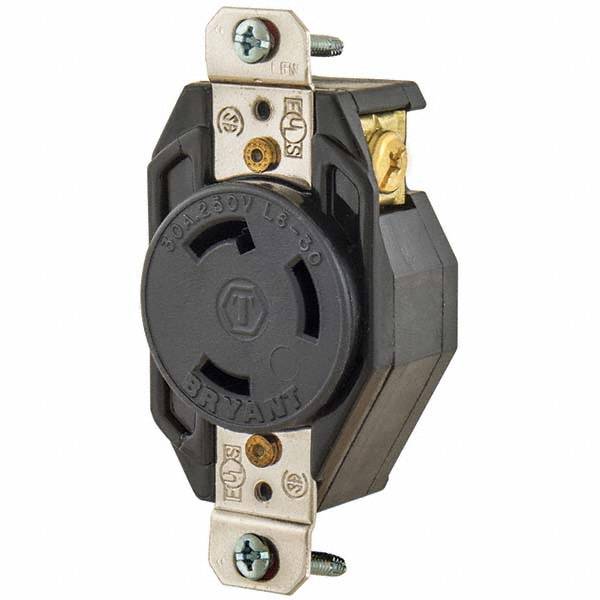 Bryant Electric Twist Lock Receptacles; Receptacle/Part Type: Receptacle; Gender: Female; NEMA Configuration: Non-NEMA; Flange Style: No Flange; Amperage: 50 A; Voltage: 250 V ac; Number Of Poles: 2; Number Of Wires: 3; Resistance Features: Impact-Resistant; Number of Poles: 2; Grounding Style: Grounding - CS8269A