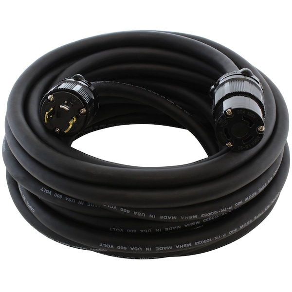 Ac Works SOOW; Cold Weather Extension Cord, 8 AWG, Indoor/Outdoor, 8/3, 1 Outlets, Black, Rubber, Nylon - SDL530PR-100