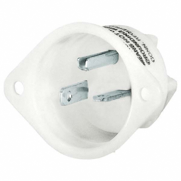 Bryant Electric Straight Blade Flanged Inlet: Industrial, 6-20P, 250VAC, White - 5478