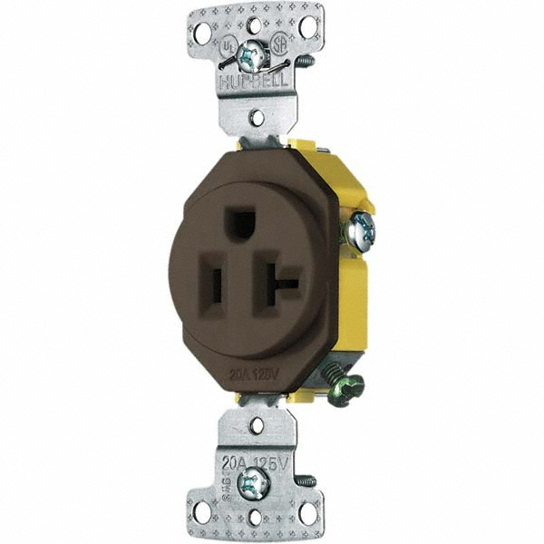 Hubbell Wiring Device-Kellems Straight Blade Single Receptacle: NEMA 5-20R, 20 Amps, Grounded - RR201