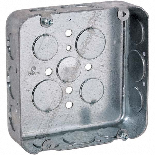 Hubbell-Raco Electrical Device Box: Steel, Square, 4.69" OAH, 4.688" OAW, 1/2" OAD, 2 Gangs - 888