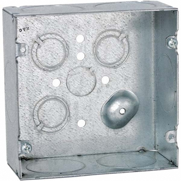 Hubbell-Raco Electrical Device Box: Steel, Square, 4.69" OAH, 4.688" OAW, 1/2" OAD, 2 Gangs - 888