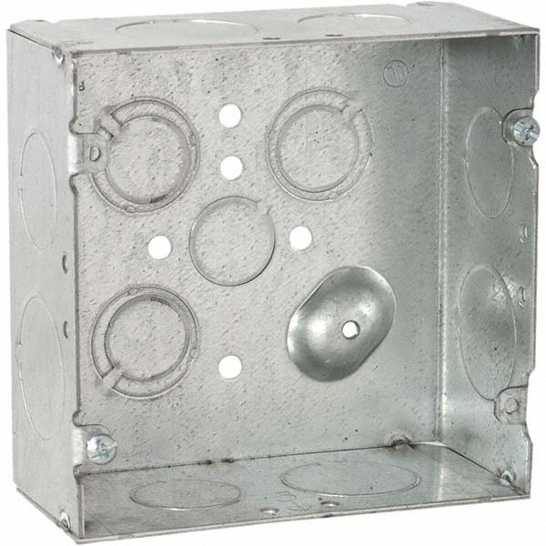 Hubbell-Raco Electrical Device Box: Steel, Square, 4.69" OAH, 4.688" OAW, 1/2" OAD, 2 Gangs - 888