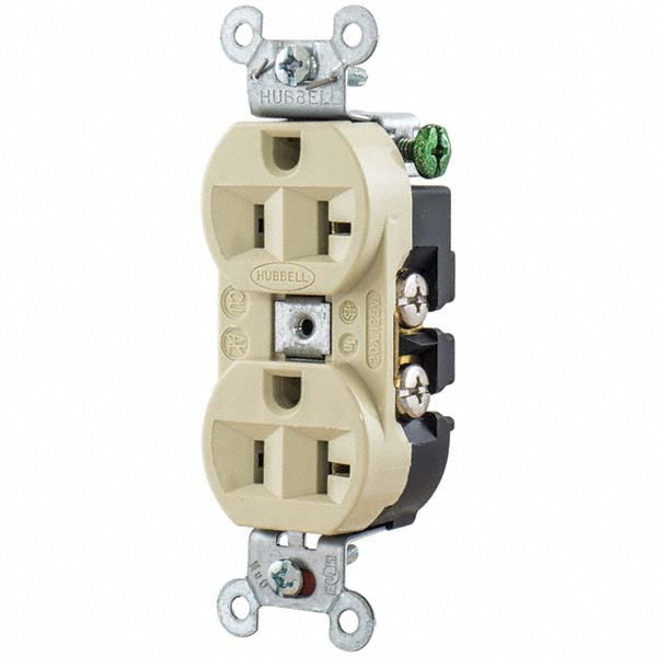 Hubbell Wiring Device-Kellems Straight Blade Duplex Receptacle: NEMA 5-15R, 15 Amps, Self-Grounding - 5262BLK