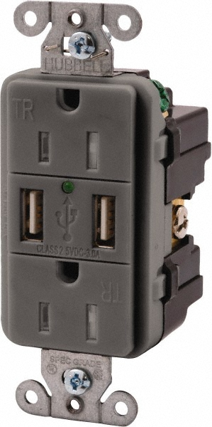 Hubbell Wiring Device-Kellems USB Receptacles: Usb Connection Style: Standard; Number of USB Ports: 4; Number Of Usb Ports: 4; Charging Power: 5 A - USB4ACW