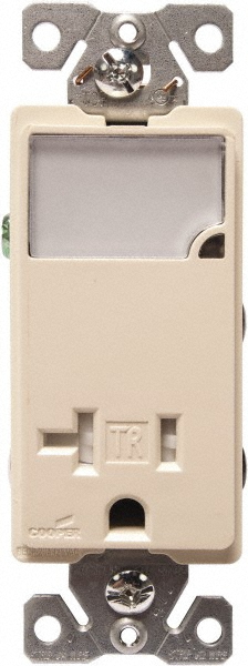Cooper Wiring Devices 2 Pole, 125 VAC, 20 Amp, 1 Outlet, Flush Mounted, Self Grounding, Tamper Resistant Combination Outlet with Night Light - TR7736A-BOX