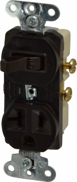 Cooper Wiring Devices 2 Pole, 125 VAC, 20 Amp, 1 Outlet, Flush Mounted, Self Grounding, Tamper Resistant Combination Outlet with Night Light - TR7736A-BOX