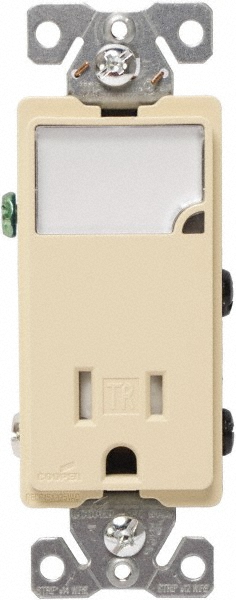 Cooper Wiring Devices 2 Pole, 125 VAC, 20 Amp, 1 Outlet, Flush Mounted, Self Grounding, Tamper Resistant Combination Outlet with Night Light - TR7736A-BOX