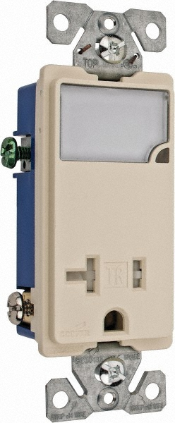 Cooper Wiring Devices 2 Pole, 125 VAC, 20 Amp, 1 Outlet, Flush Mounted, Self Grounding, Tamper Resistant Combination Outlet with Night Light - TR7736A-BOX