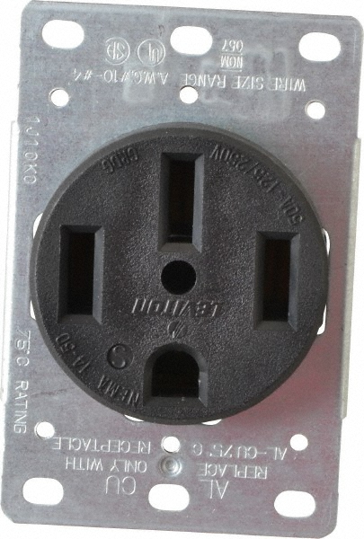 Pass & Seymour Straight Blade Single Receptacle: NEMA 14-30R, 30 Amps, Self-Grounding - 3864