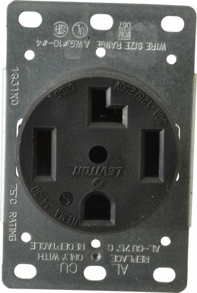 Pass & Seymour Straight Blade Single Receptacle: NEMA 14-30R, 30 Amps, Self-Grounding - 3864