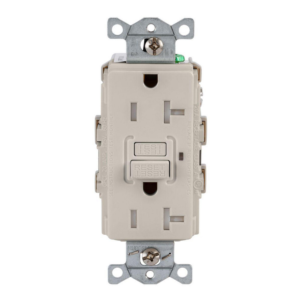 Hubbell Wiring Device-Kellems GFCI Receptacles: Receptacle Type: Duplex; Grade: Commercial; NEMA Configuration: 5-20R; Wire Connection Type: Screw Terminals; End Type: Socket - GFRTR20LA