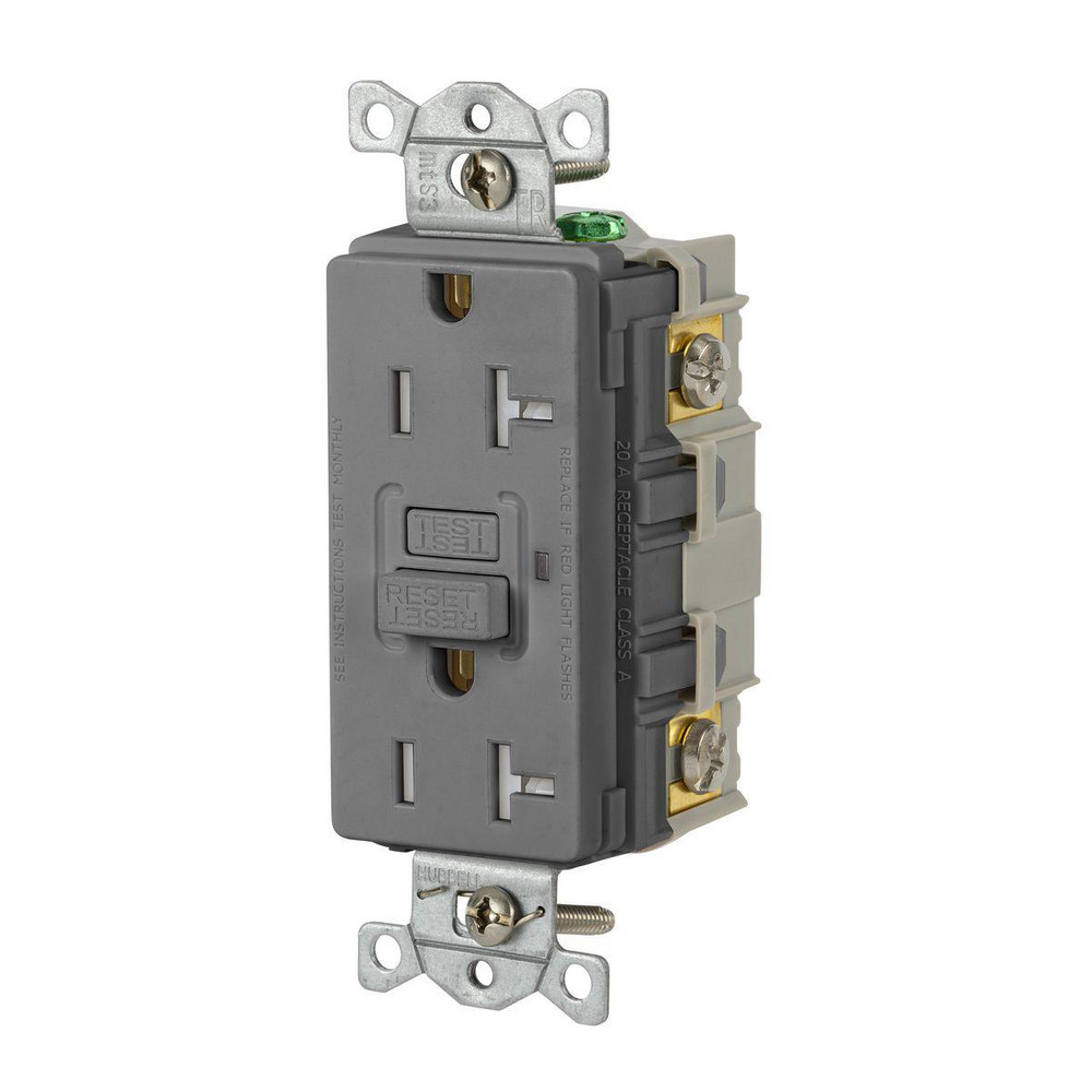 Hubbell Wiring Device-Kellems GFCI Receptacles: Receptacle Type: Duplex; Grade: Commercial; NEMA Configuration: 5-20R; Wire Connection Type: Screw Terminals; End Type: Socket - GFRTR20LA