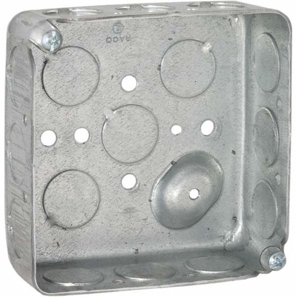 Hubbell-Raco Electrical Device Box: Steel, Square, 4" OAH, 4" OAW, 1.563" OAD, 2 Gangs - 190