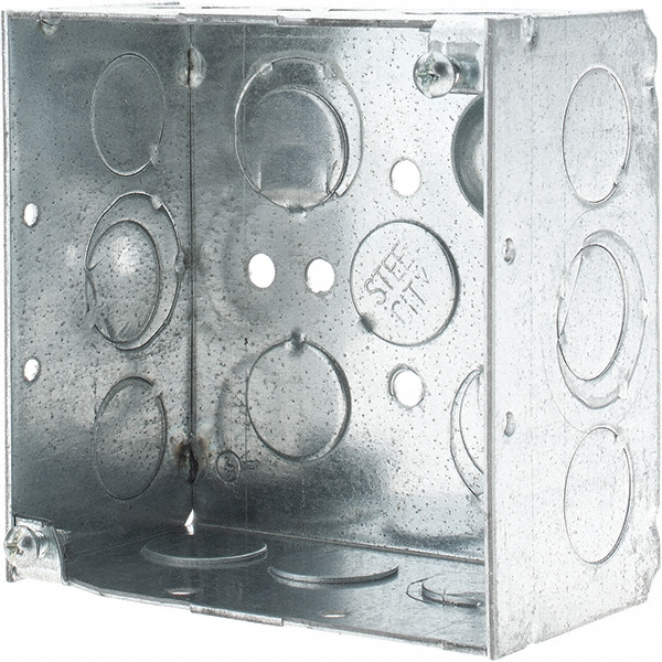 Hubbell-Raco Electrical Device Box: Steel, Square, 4" OAH, 4" OAW, 1.563" OAD, 2 Gangs - 190
