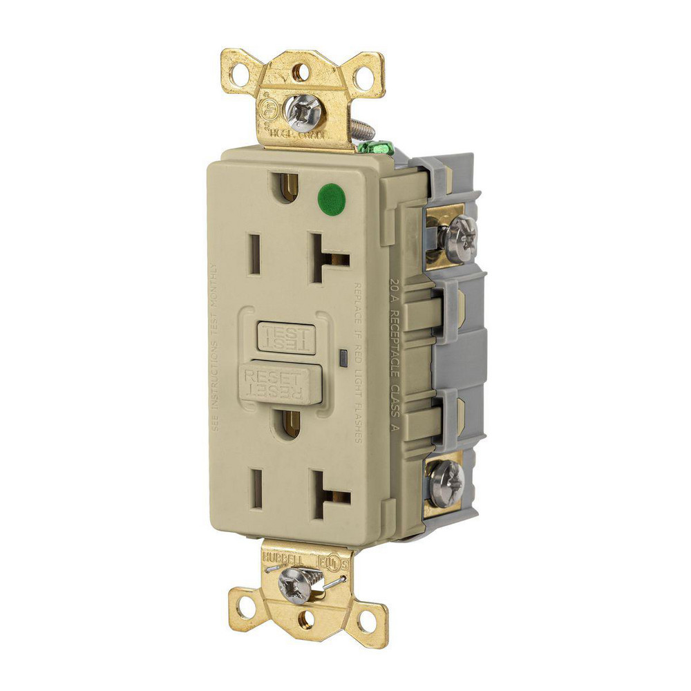 Hubbell Wiring Device-Kellems 1 Phase, 5-15R NEMA, 125 VAC, 15 Amp, Self Grounding, GFCI Receptacle - GFSG5262I