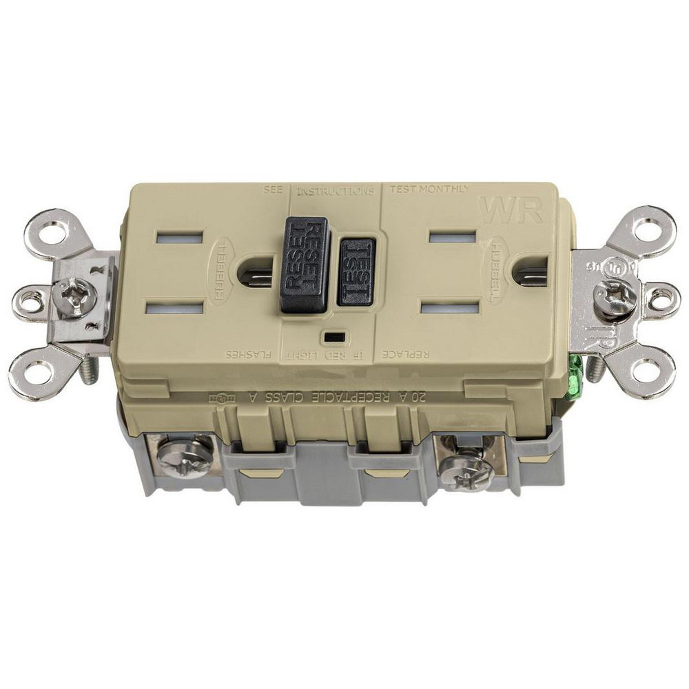 Hubbell Wiring Device-Kellems 1 Phase, 5-15R NEMA, 125 VAC, 15 Amp, Self Grounding, GFCI Receptacle - GFSG5262I