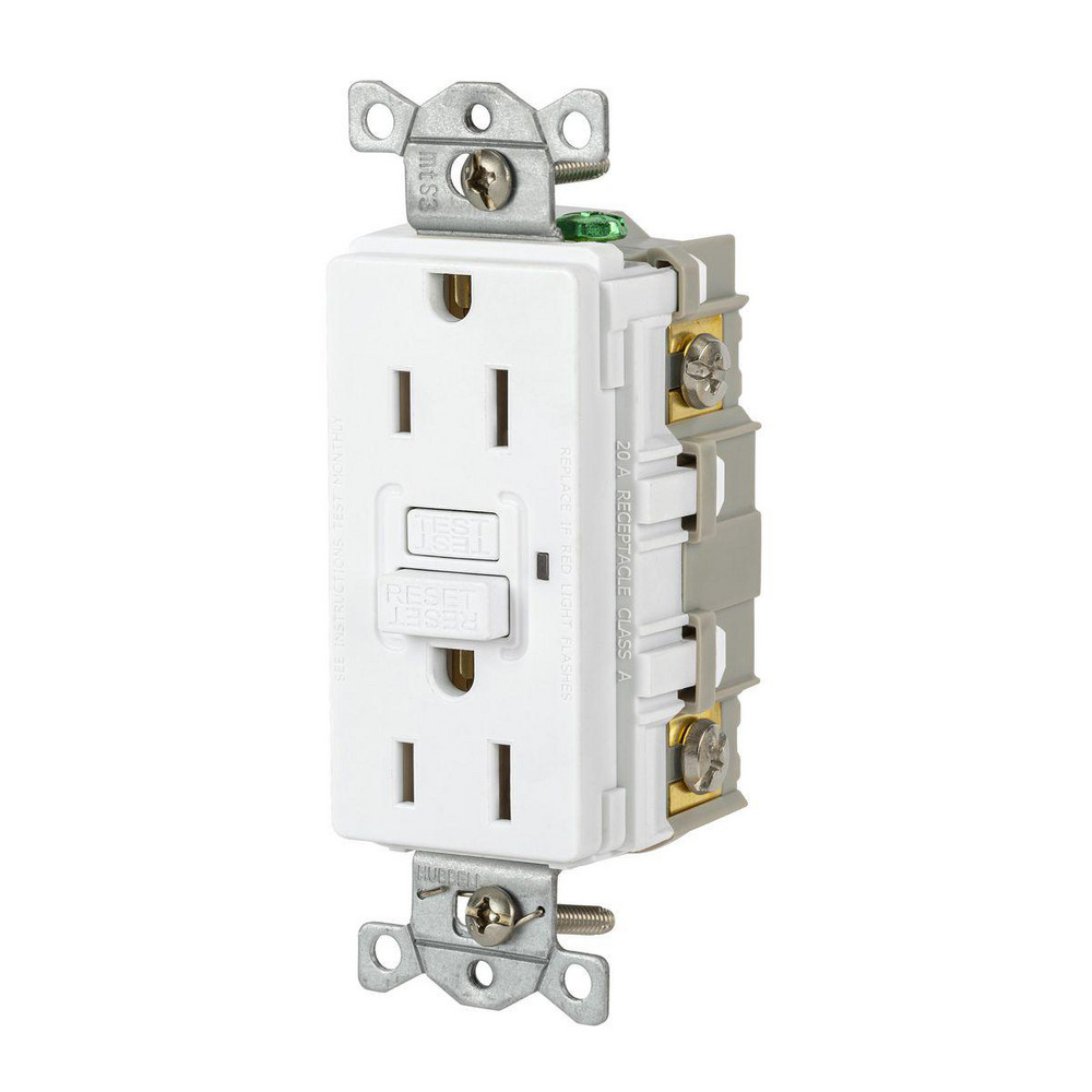 Hubbell Wiring Device-Kellems 1 Phase, 5-15R NEMA, 125 VAC, 15 Amp, Self Grounding, GFCI Receptacle - GFSG5262I