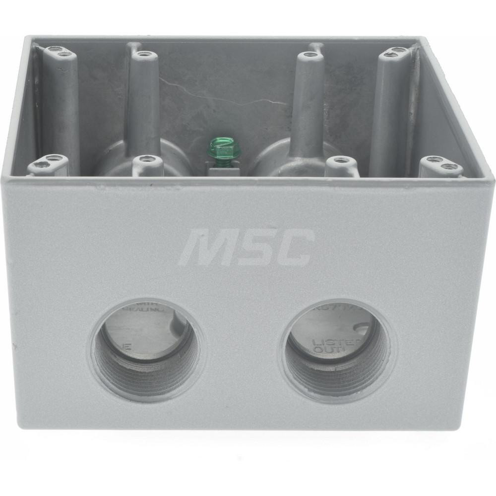 Cooper Crouse-Hinds Electrical Outlet Box: Aluminum, Square, 4-1/2" OAH, 4-1/2" OAW, 2-21/32" OAD, 2 Gangs - TP7138